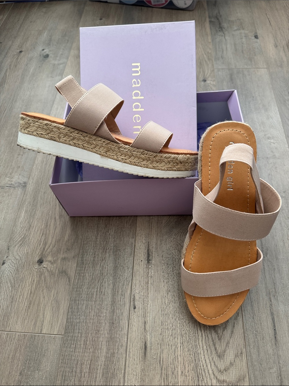 Madden Girl Beige Espadrille Platform Slide Sandals